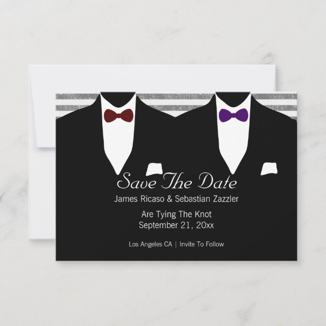 Anzug Bow Krawatte Gay Save the Date Wedding (Vorderseite)