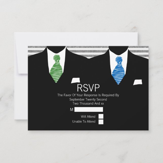 Anzug Green Blue Krawatte Gay Wedding RSVP V2 (Vorderseite)