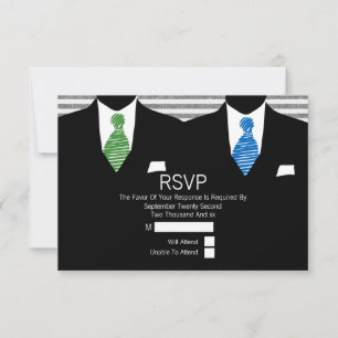Anzug Green Blue Krawatte Gay Wedding RSVP V2 Karte