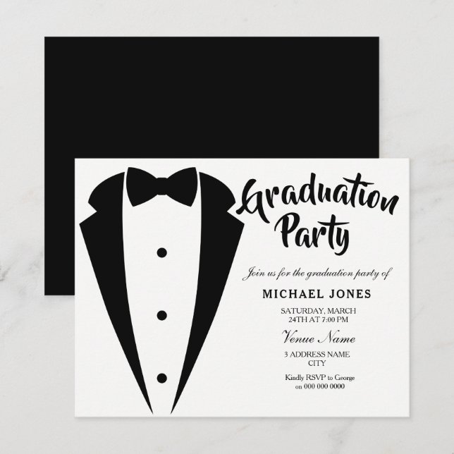 Anzug & Krawatte Boys Mens Graduation Party Einlad Einladung (Vorne/Hinten)
