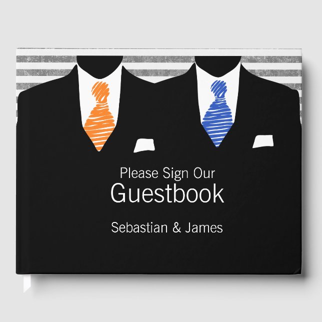 Anzug Orange Blue Krawatte Gay Wedding Custom Gästebuch (Vorderseite)