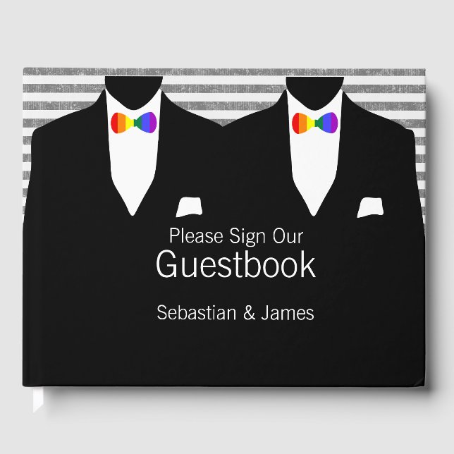 Anzug Rainbow Bow Krawatte Gay Wedding Custom Gästebuch (Vorderseite)