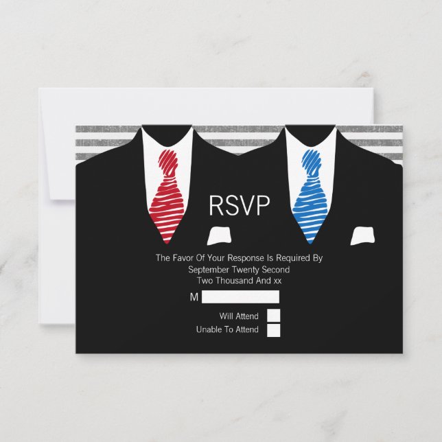 Anzug Red Blue Krawatte Gay Wedding RSVP (Vorderseite)