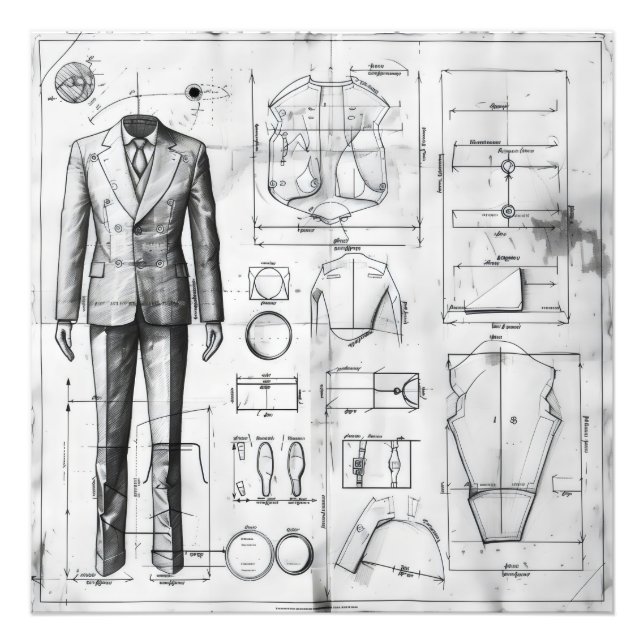 Anzug Retro Blueprint Fotodruck (Vorne)