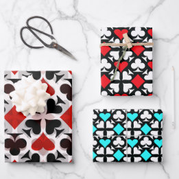 Anzug-Symbole rot, Aquamarin, schwarz und weiß - v Geschenkpapier Set