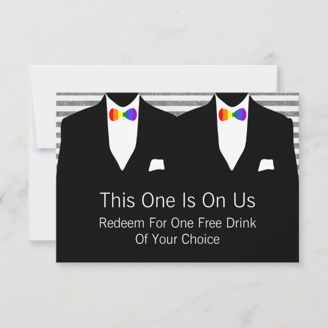 Anzug und Bow Krawatte Gay Wedding (Rainbow) Dankeskarte (Vorderseite)