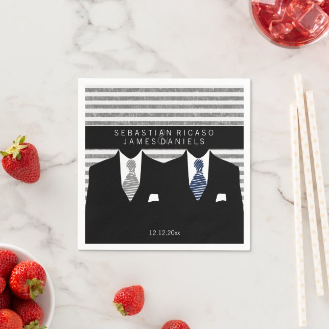 Anzug und Graue blaue Krawatte Gay Wedding Serviette (Beispiel)