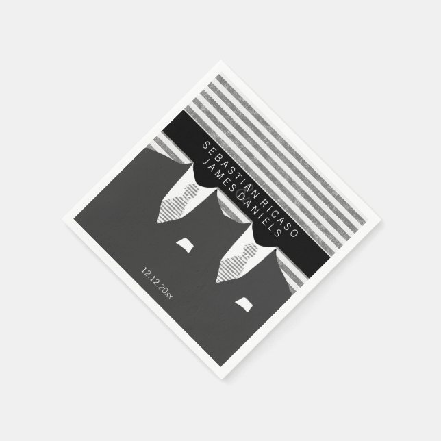 Anzug und Graue Krawatte Gay Wedding Serviette (Ecke)