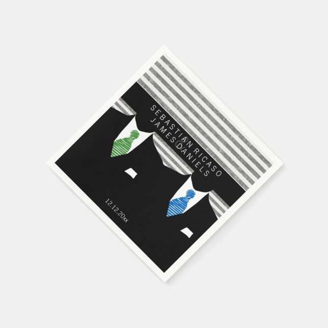 Anzug und Green Blue Krawatte Gay Wedding Serviette (Ecke)