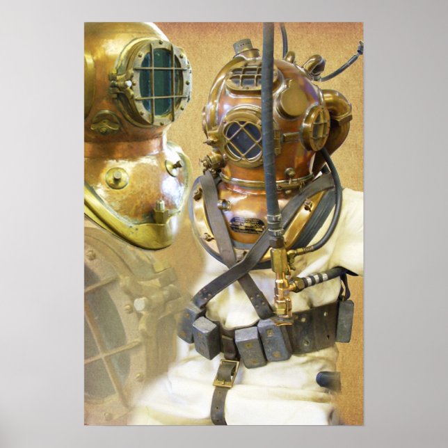 Anzug und Helm für Tiefseetauchen Poster (Vorne)