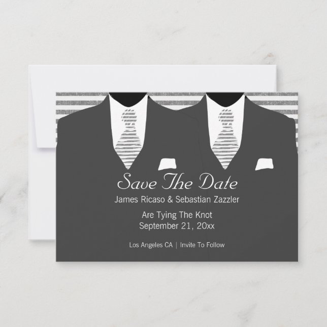 Anzug und Krawatte Gay Save the Date Hochzeit (Vorderseite)