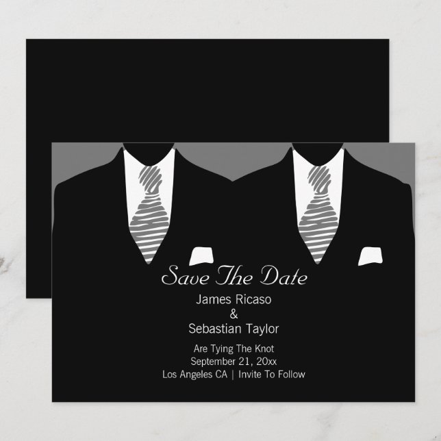 Anzug und Krawatte Gay Save the Date Hochzeit (Vorne/Hinten)