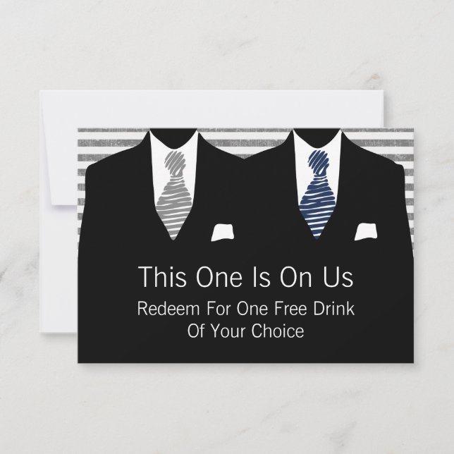 Anzug und Krawatte Gay Wedding (grau / blau) Dankeskarte (Vorderseite)