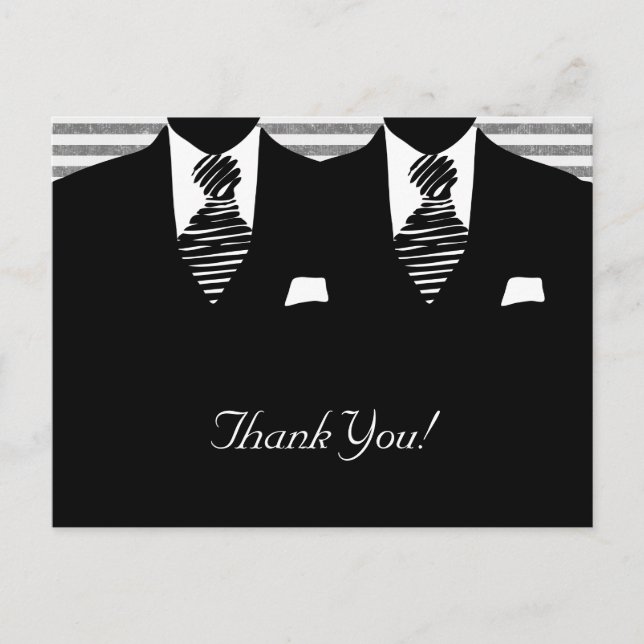 Anzug und Krawatte Gay Wedding Vielen Dank Postkarte (Vorderseite)