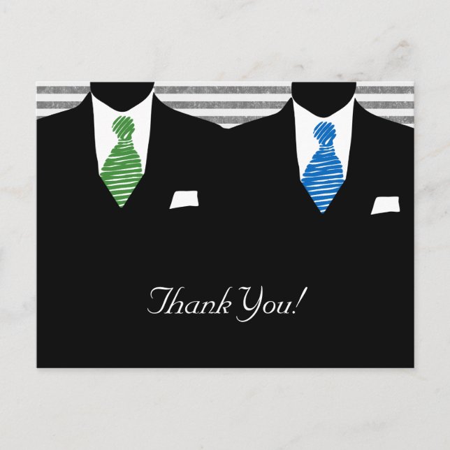 Anzug und Krawatte Gay Wedding Vielen Dank Postkarte (Vorderseite)