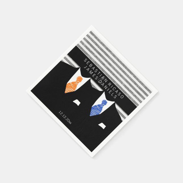 Anzug und Orange Blue Krawatte Gay Wedding Serviette (Ecke)