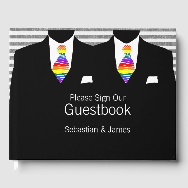 Anzug und Rainbow Krawatte Gay Wedding Custom Gästebuch (Vorderseite)