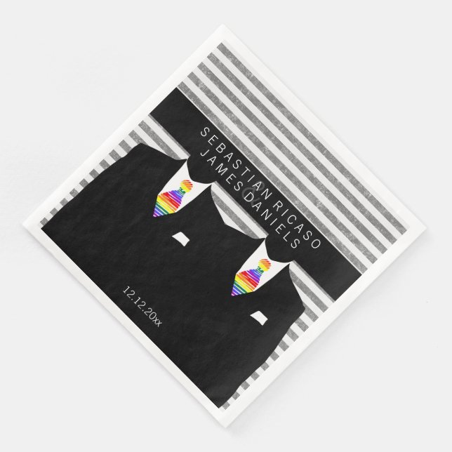 Anzug und Rainbow Krawatte Gay Wedding Serviette (Ecke)