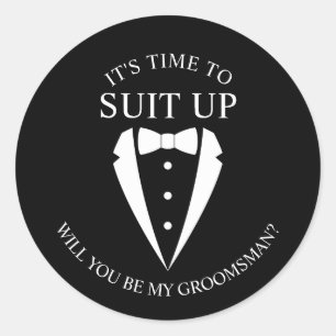 "ANZUG UP" Black Tuxedo Anzug Trauzeuge Vorschlag Runder Aufkleber