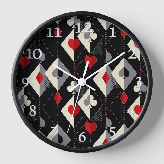Anzug von Spielkarten im Poker. Uhr (Vorderseite)