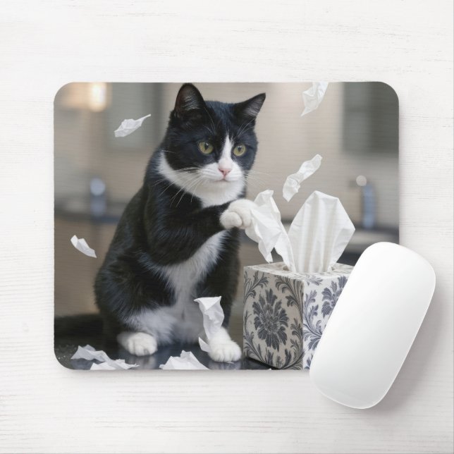 Anzugkatze spielt mit einer Taschentuchbox Mousepad (Mit Mouse)