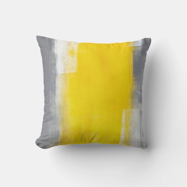 "Anzugs-oben" graues und gelbes abstraktes Kissen (Vorderseite)