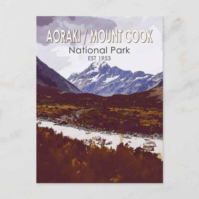 Aoraki Mount Cook Nationalpark Neuseeland Retro Postkarte (Vorderseite)
