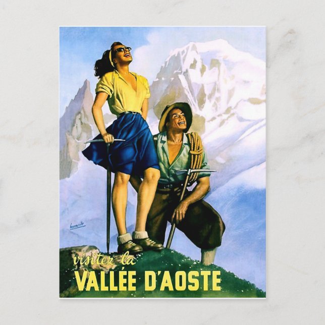 Aosta-Tal, Bergsteigerpaar.Vintage Postkarte (Vorderseite)