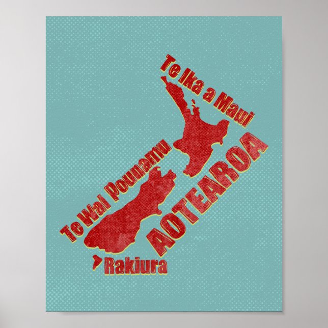 Aotearoa New Zealand Karte Poster (Vorne)