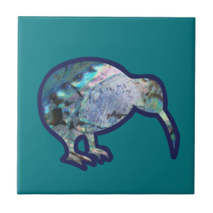 AOTEAROA NEW ZEALAND PAUA MUSCHEL KIWI BIRD GREEN FLIESE