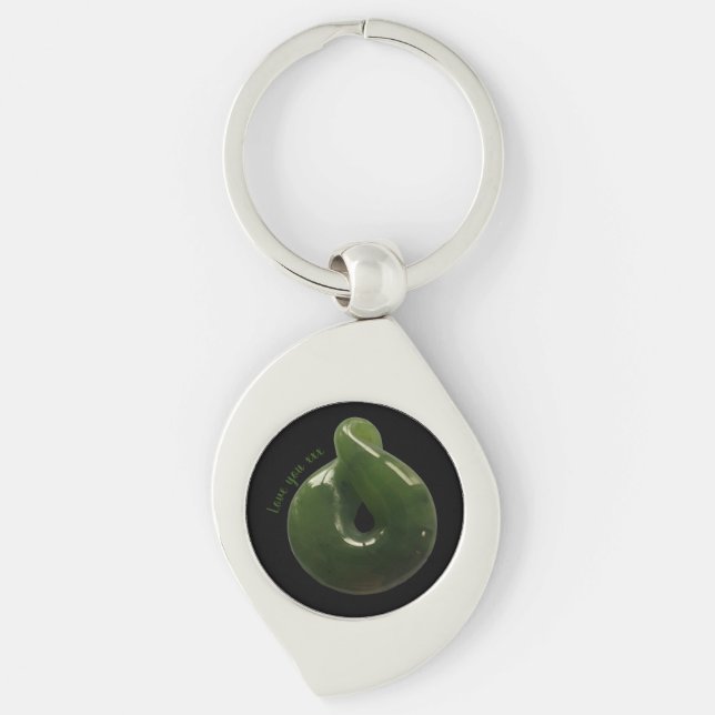 Aotearoa NZ Greenstone Pounamu Drehung Geschenk Sc Schlüsselanhänger (Vorderseite)