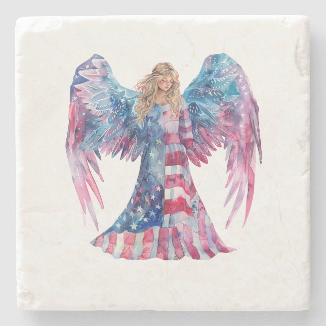 ^~* AP16 Vaterländische Flagge Angel Red White Blu Steinuntersetzer (Vorderseite)