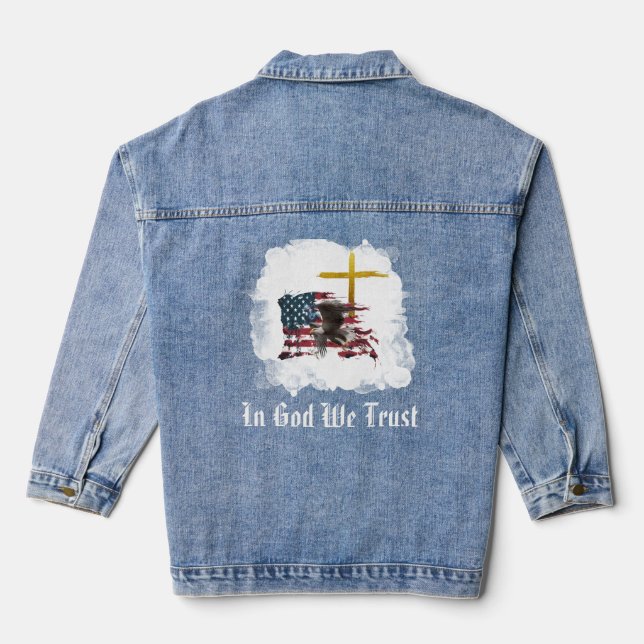 *~* AP27 Christlich Veteran Patriotic Eagle Flag Jeansjacke (Rückseite)