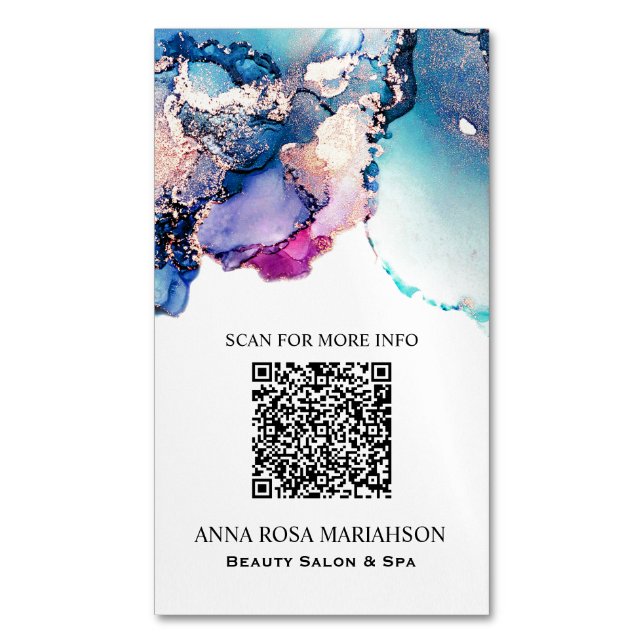 *~* AP29 QR Abstrakt Türkis Aquamarin Gold Gilded Magnetische Visitenkarte (Vorderseite Vertikal)