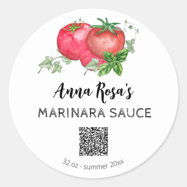 *~* AP30 Tomato Canning Jar QR Logo Runder Aufkleber (Vorderseite)