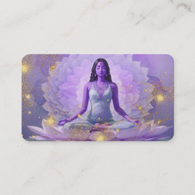 *~* AP32 Kosmischer Lavendel Lotus Frau QR Mandala Visitenkarte (Vorderseite)