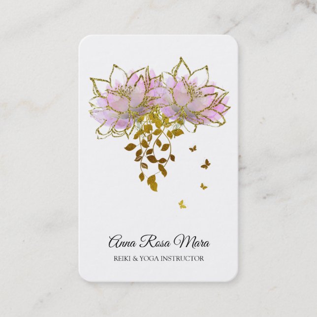 *~* AP32 Rosa Lotus Butterfly Blume Logo Zen QR Visitenkarte (Vorderseite)