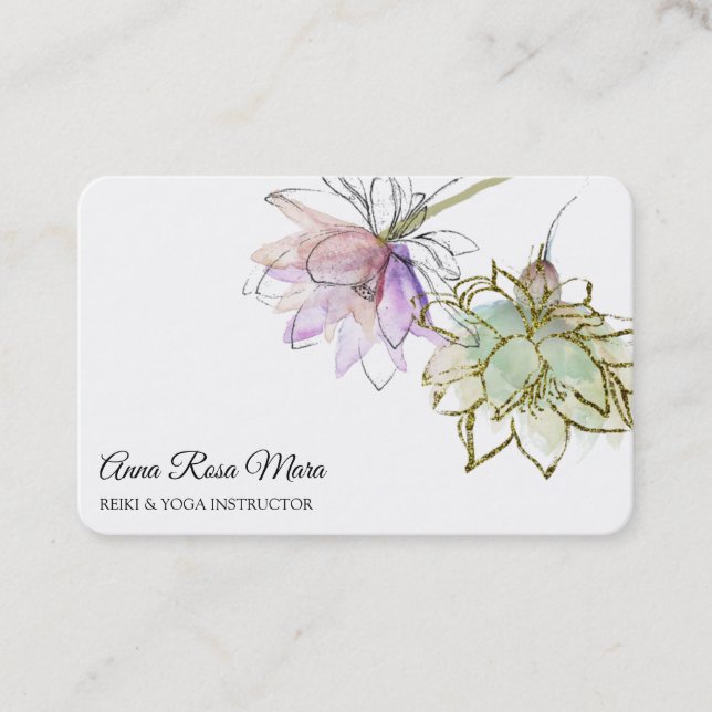 *~* AP32 Rosa Lotus Yoga Blume Logo Zen QR Visitenkarte (Vorderseite)
