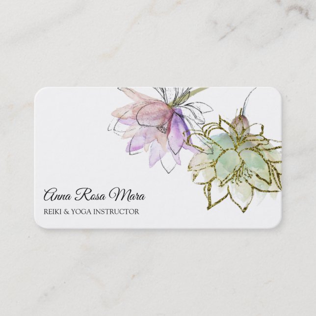 *~* AP32 Rosa Lotus Yoga Blume Zen QR Logo Visitenkarte (Vorderseite)
