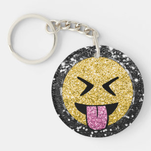 *~* AP40 Happy Pink Tongue Mouth Emoji Glitzer K Schlüsselanhänger