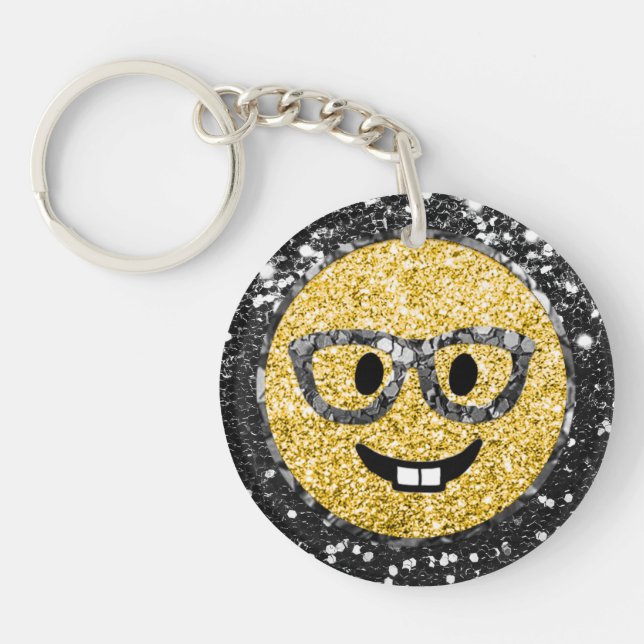 *~* AP40 Intelligent Glasses Nerd Emoji Glitzer Schlüsselanhänger (Vorderseite)