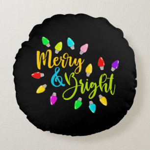 *~* AP44 Merry Bright farbenfrohe Weihnachtsbeleuc Rundes Kissen