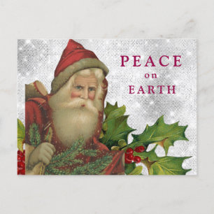 *~* AP44 Silber Vintage Santa Holly FRIEDEN FOTO Feiertagspostkarte