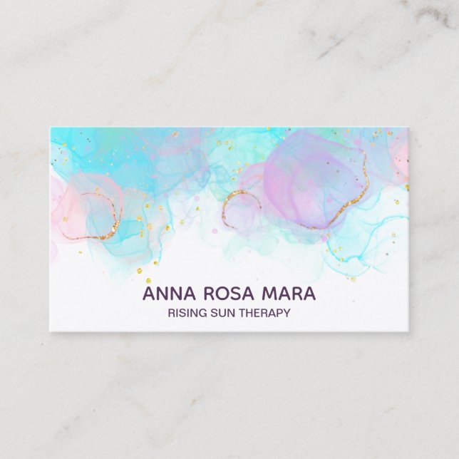 *~* AP46 Pastel Gold Glitzer Abstrakt Tinte LOGO Q Visitenkarte (Vorderseite)