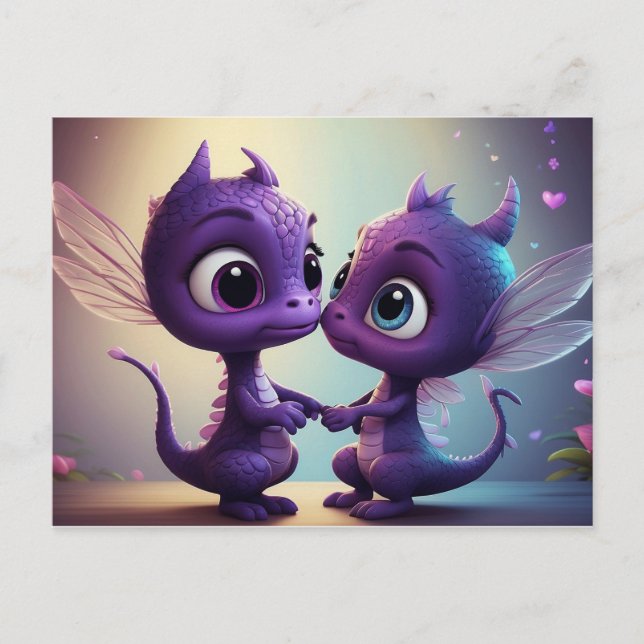 *~* AP48 FOTO Einladender Drache Dino Cartoon Post Postkarte (Vorderseite)