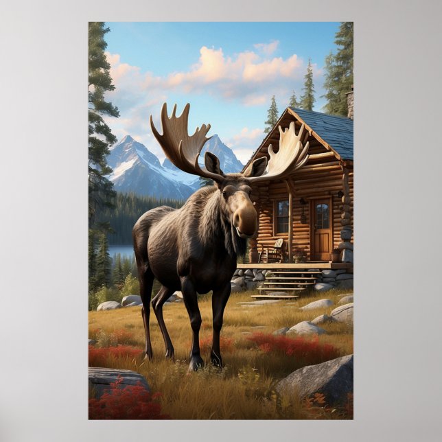 *~* AP49 MOOSE Stream Nature Cabin Forest Poster (Vorne)
