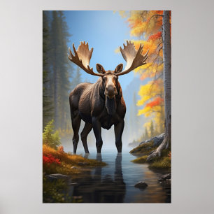 *~* AP49 starker MOOSE Stream Nature Forest Poster