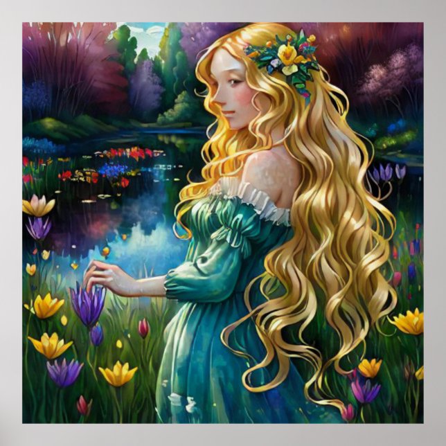 * AP56 Art Blonde Woman Wasserfall Wasserfall Teic Poster (Vorne)