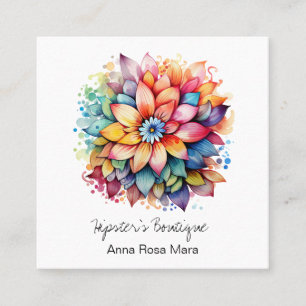 *~* AP57 Boho QR Fett Retro 60er Blumenstrauß Quadratische Visitenkarte