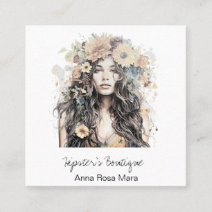 *~* AP57 Orange Boho QR Blume Haare Hippie Girl Quadratische Visitenkarte